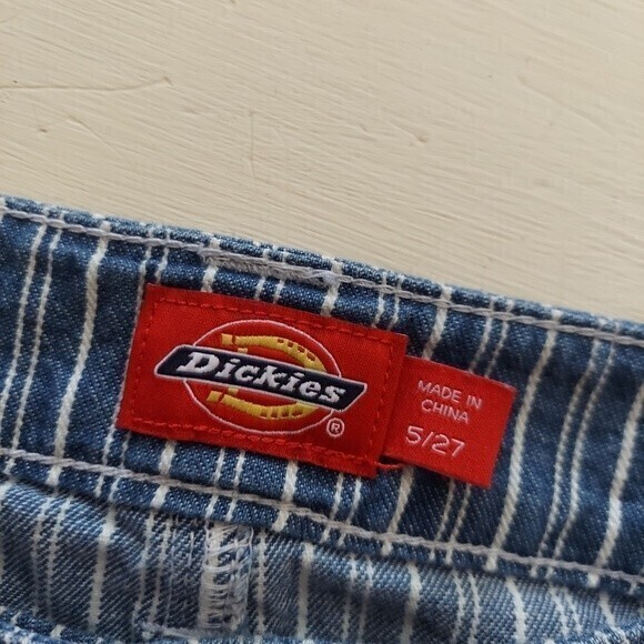 Dickies Railroad Striped Denim Mini Skirt Blue White Button Fly 5/27 - Picture 6 of 10